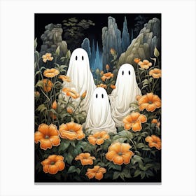 Cute Bedsheet Ghost, Botanical Halloween Watercolour 86 Canvas Print