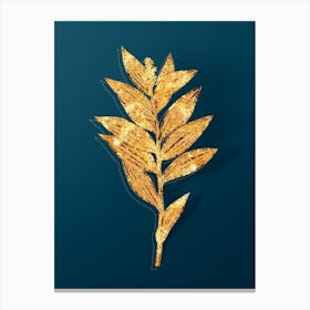 Vintage Smilacina Stellata Botanical in Gold on Teal Blue n.0221 Canvas Print