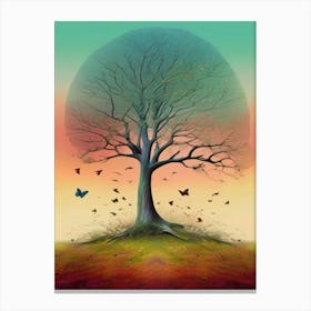 Tree And Butterflies, Lithograph Canvas Print