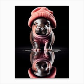 Baby Hippo in pink beanie hat 4 Canvas Print