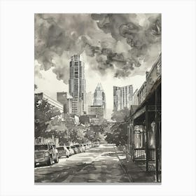 Rainey Street Historic District Austin Texas Black And White Watercolour 1 Canvas Print