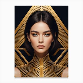 Geometric Woman Portrait Luxury Gold (25) Canvas Print