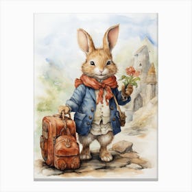 Bunny Traveling Rabbit Prints Watercolour 1 Canvas Print