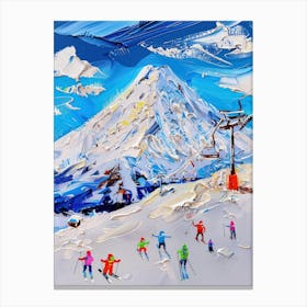 Ski Resort Snow Winter Impasto Oil Painting Travel Canvas Print