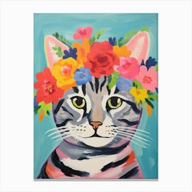 American Shorthair Cat With A Flower Crown Painting Matisse Style 1 Canvas Print