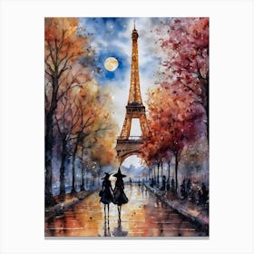 Best Witches in Paris ~ Witchy Eiffel Tower Travel Spooky Fairytale Watercolour  Canvas Print