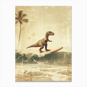 Vintage Edmontosaurus Dinosaur On A Surf Board  2 Canvas Print