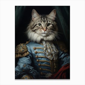Royal Cat In Blue Rococo Style 4 Canvas Print