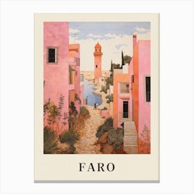 Faro Portugal 8 Vintage Pink Travel Illustration Poster Canvas Print
