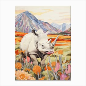 Colourful Flowers & Rhino 2 Canvas Print
