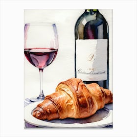 Croissant and Wine watercolor painting 5 Canvas Print