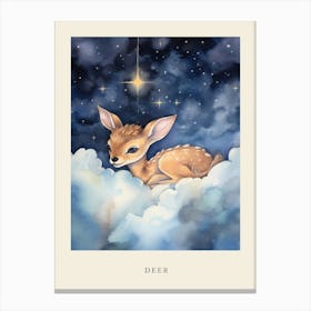 Baby Deer 2 Sleeping In The Clouds Nursery Poster Canvas Print