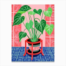 Pink And Red Plant Illustration Philodendron 3 Canvas Print