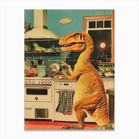 Dinosaur In The Kitchen Retro Abstract Collage 1 Canvas Print