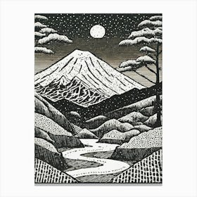 Mt Fuji Linocut Canvas Print