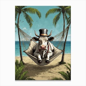 Cow In Hammock Canvas Print