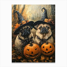 Halloween Pugs In Oil 6 Canvas Print