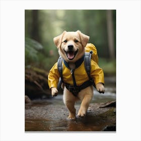 Vintage Funny Puppy In A Raincoat Tourist Canvas Print