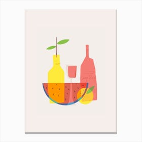 Still Life With Wine And Bottles Canvas Print
