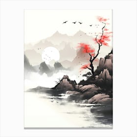 Japanese Landscape Sumi-e Canvas Print