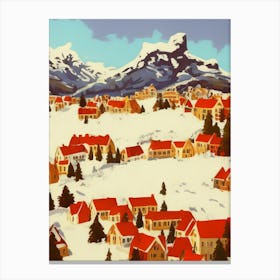 Nordic Mountain Village Postcard Style Canvas Print
