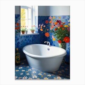 Bathroom With Flowers Canvas Print