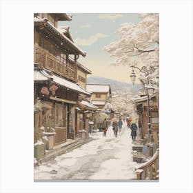 Vintage Winter Illustration Kyoto Japan 1 Canvas Print