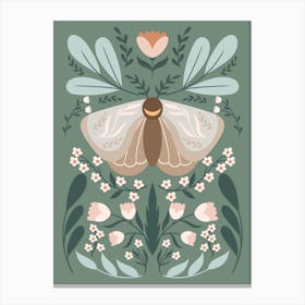 Moth On A Muted Green Background Botanical 2 Canvas Print