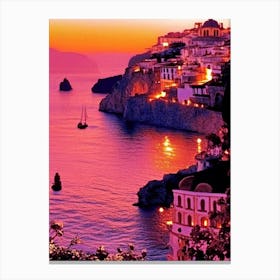 The Amalfi Coast Retro Sunset 3 Canvas Print
