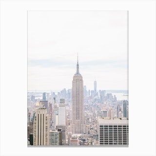 New York City Skyline View Black And White Canvas Print