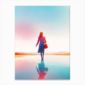 Woman Walking On The Beach Canvas Print