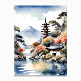 Japanese Landscape Watercolor Painting (23) 1 Canvas Print