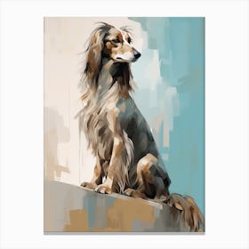 Afghan Hound Dog, Painting In Light Teal And Brown 0 Canvas Print