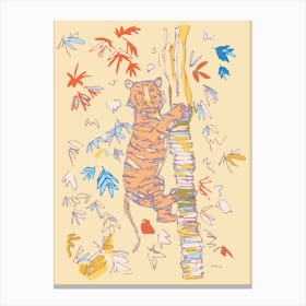 Climbing Tiger Cream Canvas Print