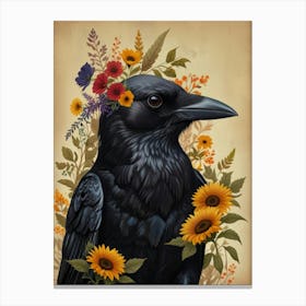 Crow With Sunflowers 4 Canvas Print