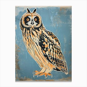 Short Eared Owl Linocut Blockprint 3 Canvas Print