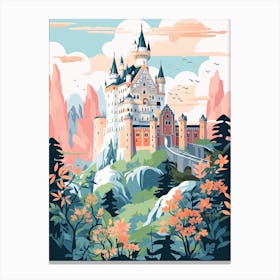 Neuschwanstein Castle   Bavaria, Germany   Cute Botanical Illustration Travel 2 Canvas Print