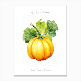 Hello Autumn Acorn Squash Pumpkin Watercolour Illustration 2 Canvas Print