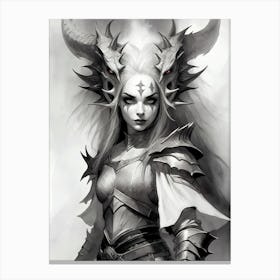 Dragonborn Black And White Painting (5) Canvas Print