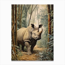 Rhino Peeking Out From Behind The Leaves 6 Canvas Print