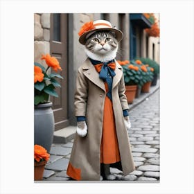 Cat In Hat And Coat Canvas Print