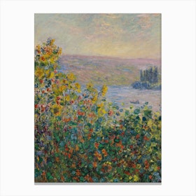 Flower Beds At Vétheuil, Claude Monet Canvas Print