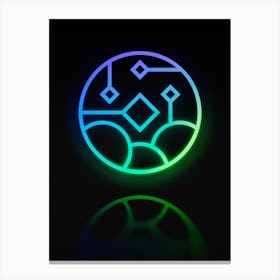 Neon Blue and Green Abstract Geometric Glyph on Black n.0377 Canvas Print