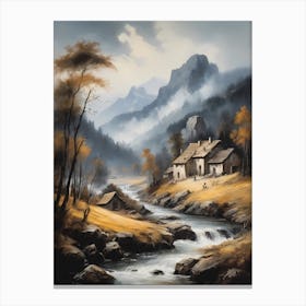 In The Wake Of The Mountain A Classic Painting Of A Village Scene (11) Canvas Print