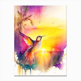Hummingbird At Sunrise Cute Neon2 Canvas Print