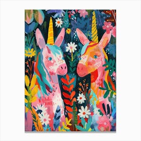 Floral Unicorn Friends Painting Canvas Print