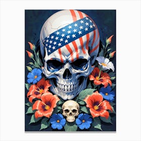 American Flag Floral Face Evil Death Skull (42) Canvas Print