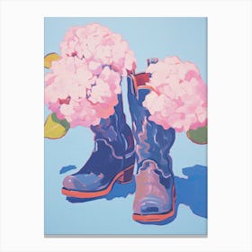 A Painting Of Cowboy Boots With Pink Flowers, Fauvist Style, Still Life 1 Canvas Print