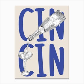 Cin Cin Cheers Champagne Blue Canvas Print