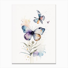 Butterfly And Flowers Symbol Minimal Watercolour Canvas Print